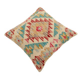 handmade Traditional Pillow Beige Red Hand-Woven SQUARE 100% WOOL Hand woven turkish pillow2' x 2'