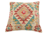 handmade Traditional Pillow Beige Red Hand-Woven SQUARE 100% WOOL Hand woven turkish pillow2' x 2'