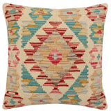 handmade Traditional Pillow Beige Red Hand-Woven SQUARE 100% WOOL Hand woven turkish pillow2' x 2'