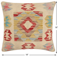 handmade Traditional Pillow Beige Red Hand-Woven SQUARE 100% WOOL Hand woven turkish pillow2' x 2'