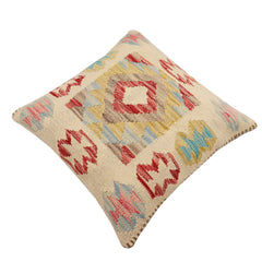 handmade Traditional Pillow Beige Red Hand-Woven SQUARE 100% WOOL Hand woven turkish pillow2' x 2'