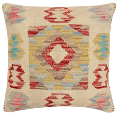 handmade Traditional Pillow Beige Red Hand-Woven SQUARE 100% WOOL Hand woven turkish pillow2' x 2'