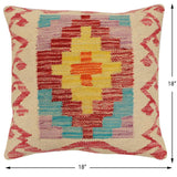 handmade Traditional Pillow Beige Red Hand-Woven SQUARE 100% WOOL Hand woven turkish pillow2' x 2'