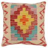 handmade Traditional Pillow Beige Red Hand-Woven SQUARE 100% WOOL Hand woven turkish pillow2' x 2'