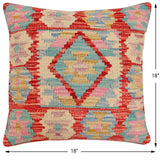 handmade Traditional Pillow Rust Blue Hand-Woven SQUARE 100% WOOL Hand woven turkish pillow2' x 2'