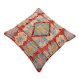 handmade Traditional Pillow Rust Blue Hand-Woven SQUARE 100% WOOL Hand woven turkish pillow2' x 2'