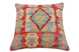 handmade Traditional Pillow Rust Blue Hand-Woven SQUARE 100% WOOL Hand woven turkish pillow2' x 2'