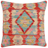 handmade Traditional Pillow Rust Blue Hand-Woven SQUARE 100% WOOL Hand woven turkish pillow2' x 2'