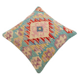 handmade Traditional Pillow Rust Blue Hand-Woven SQUARE 100% WOOL Hand woven turkish pillow2' x 2'