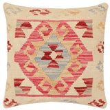 handmade Traditional Pillow Beige Pink Hand-Woven SQUARE 100% WOOL  Hand woven turkish pillow  3 x 5