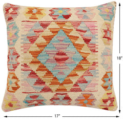 handmade Traditional Pillow Beige Rust Hand-Woven SQUARE 100% WOOL  Hand woven turkish pillow  2 x 2