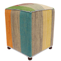 handmade Modern Ottoman Blue Beige Hand-made SQUARE handmade ottoman pouf15'' x 16'' x 21''