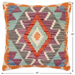 handmade Traditional Pillow Rust Blue Hand-Woven SQUARE 100% WOOL Hand woven turkish pillow2' x 2'