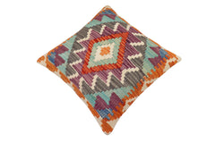 handmade Traditional Pillow Rust Blue Hand-Woven SQUARE 100% WOOL Hand woven turkish pillow2' x 2'