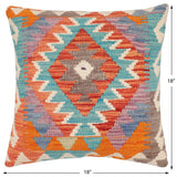 handmade Traditional Pillow Rust Blue Hand-Woven SQUARE 100% WOOL Hand woven turkish pillow2' x 2'