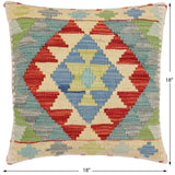 handmade Traditional Pillow Rust Blue Hand-Woven SQUARE 100% WOOL Hand woven turkish pillow2' x 2'