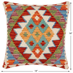 handmade Traditional Pillow Rust Blue Hand-Woven SQUARE 100% WOOL Hand woven turkish pillow2' x 2'