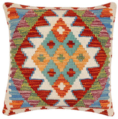 handmade Traditional Pillow Rust Blue Hand-Woven SQUARE 100% WOOL Hand woven turkish pillow2' x 2'