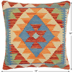 handmade Traditional Pillow Rust Blue Hand-Woven SQUARE 100% WOOL Hand woven turkish pillow2' x 2'