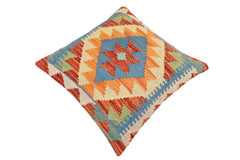 handmade Traditional Pillow Rust Blue Hand-Woven SQUARE 100% WOOL Hand woven turkish pillow2' x 2'