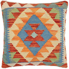 handmade Traditional Pillow Rust Blue Hand-Woven SQUARE 100% WOOL Hand woven turkish pillow2' x 2'