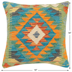 handmade Traditional Pillow Rust Blue Hand-Woven SQUARE 100% WOOL Hand woven turkish pillow2' x 2'