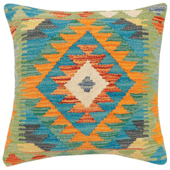 handmade Traditional Pillow Rust Blue Hand-Woven SQUARE 100% WOOL Hand woven turkish pillow2' x 2'