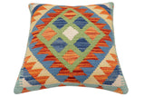 handmade Traditional Pillow Rust Blue Hand-Woven SQUARE 100% WOOL  Hand woven turkish pillow  2 x 2