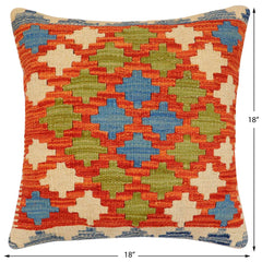 handmade Traditional Pillow Rust Blue Hand-Woven SQUARE 100% WOOL Hand woven turkish pillow2' x 2'