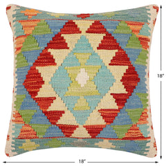 handmade Traditional Pillow Rust Blue Hand-Woven SQUARE 100% WOOL Hand woven turkish pillow2' x 2'