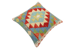 handmade Traditional Pillow Rust Blue Hand-Woven SQUARE 100% WOOL Hand woven turkish pillow2' x 2'