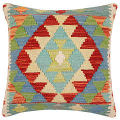 handmade Traditional Pillow Rust Blue Hand-Woven SQUARE 100% WOOL Hand woven turkish pillow2' x 2'