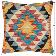 handmade Traditional Pillow Rust Blue Hand-Woven SQUARE 100% WOOL Hand woven turkish pillow2' x 2'