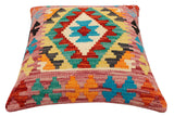 handmade Traditional Pillow Rust Blue Hand-Woven SQUARE 100% WOOL Hand woven turkish pillow2' x 2'