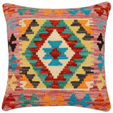 handmade Traditional Pillow Rust Blue Hand-Woven SQUARE 100% WOOL Hand woven turkish pillow2' x 2'