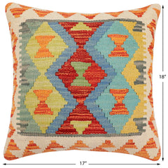 handmade Traditional Pillow Rust Blue Hand-Woven SQUARE 100% WOOL  Hand woven turkish pillow  2 x 2