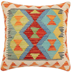 handmade Traditional Pillow Rust Blue Hand-Woven SQUARE 100% WOOL  Hand woven turkish pillow  2 x 2