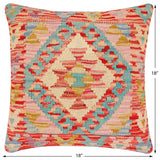 handmade Traditional Pillow Red Blue Hand-Woven SQUARE 100% WOOL Hand woven turkish pillow2' x 2'