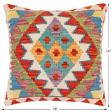 handmade Traditional Pillow Rust Blue Hand-Woven SQUARE 100% WOOL Hand woven turkish pillow2' x 2'