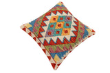 handmade Traditional Pillow Rust Blue Hand-Woven SQUARE 100% WOOL Hand woven turkish pillow2' x 2'