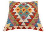 handmade Traditional Pillow Rust Blue Hand-Woven SQUARE 100% WOOL Hand woven turkish pillow2' x 2'