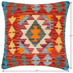 handmade Traditional Pillow Rust Blue Hand-Woven SQUARE 100% WOOL  Hand woven turkish pillow  2 x 2