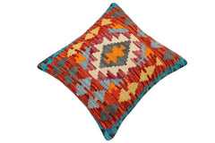 handmade Traditional Pillow Rust Blue Hand-Woven SQUARE 100% WOOL  Hand woven turkish pillow  2 x 2