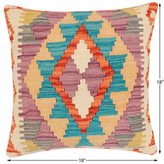 handmade Traditional Pillow Rust Blue Hand-Woven SQUARE 100% WOOL Hand woven turkish pillow2' x 2'