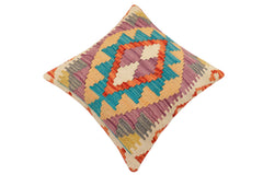 handmade Traditional Pillow Rust Blue Hand-Woven SQUARE 100% WOOL Hand woven turkish pillow2' x 2'