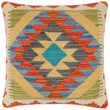 handmade Traditional Pillow Rust Blue Hand-Woven SQUARE 100% WOOL  Hand woven turkish pillow  2 x 2