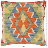 handmade Traditional Pillow Rust Blue Hand-Woven SQUARE 100% WOOL  Hand woven turkish pillow  2 x 2