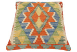 handmade Traditional Pillow Rust Blue Hand-Woven SQUARE 100% WOOL  Hand woven turkish pillow  2 x 2