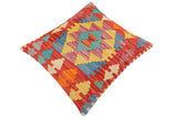 handmade Traditional Pillow Rust Blue Hand-Woven SQUARE 100% WOOL Hand woven turkish pillow2' x 2'