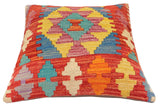 handmade Traditional Pillow Rust Blue Hand-Woven SQUARE 100% WOOL Hand woven turkish pillow2' x 2'